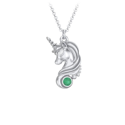 Kids Unicorn Pendant Necklace with Birthstone – Sterling Silver with Emerald