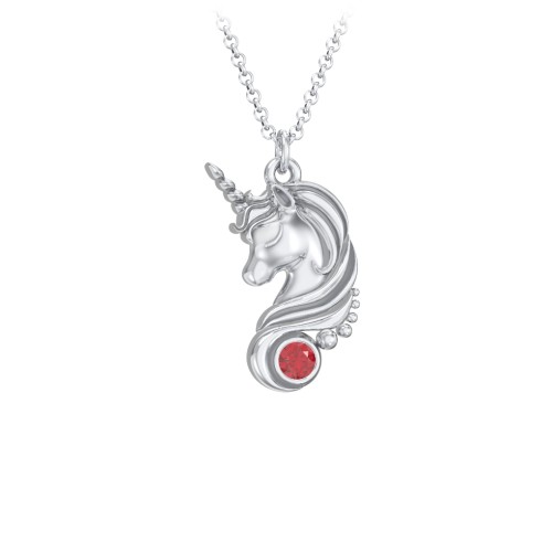 Kids Unicorn Pendant Necklace with Birthstone – Sterling Silver with Garnet