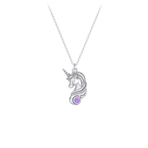 Kids Unicorn Pendant Necklace with Birthstone – Sterling Silver with Amethyst