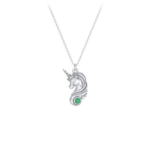 Kids Unicorn Pendant Necklace with Birthstone – Sterling Silver with Emerald