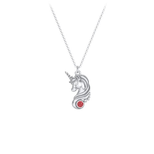 Kids Unicorn Pendant Necklace with Birthstone – Sterling Silver with Garnet