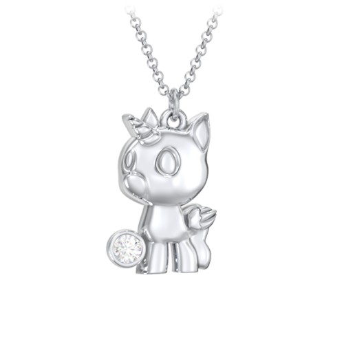 Baby Unicorn Birthstone Critter Necklace – Sterling Silver with Diamond