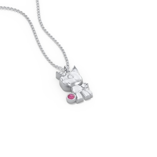 Baby Unicorn Birthstone Critter Necklace – Sterling Silver with Ruby
