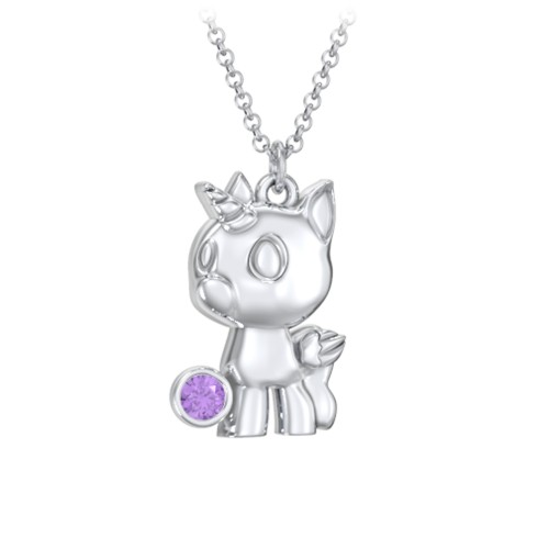 Baby Unicorn Birthstone Critter Necklace – Sterling Silver with Amethyst