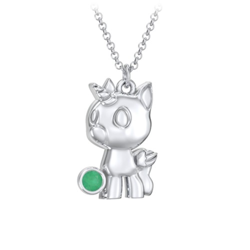 Baby Unicorn Birthstone Critter Necklace – Sterling Silver with Emerald
