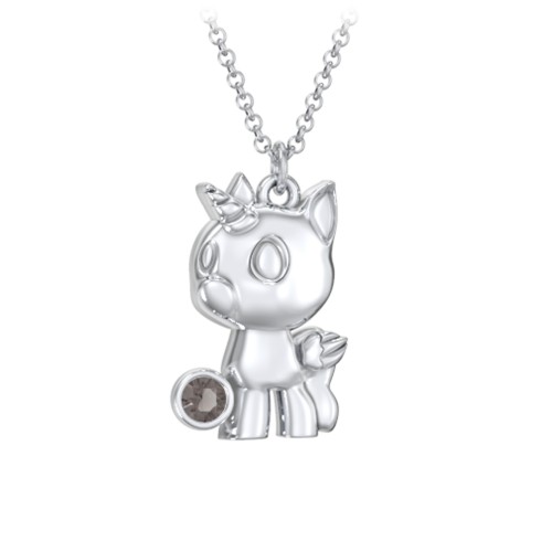 Baby Unicorn Birthstone Critter Necklace – Sterling Silver with Smokey Quartz