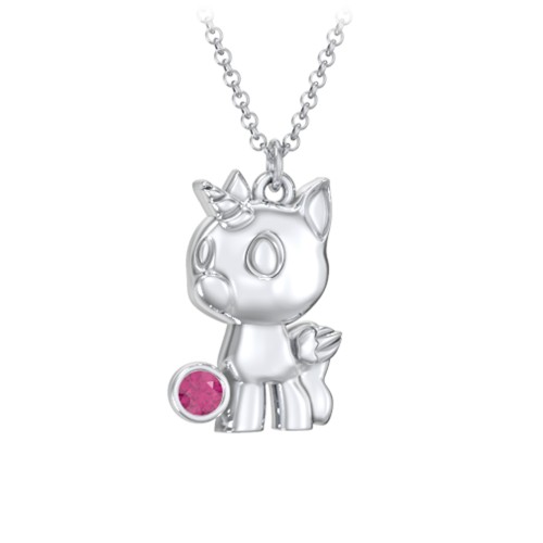 Baby Unicorn Birthstone Critter Necklace – Sterling Silver with Ruby