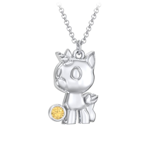 Baby Unicorn Birthstone Critter Necklace – Sterling Silver with Citrine