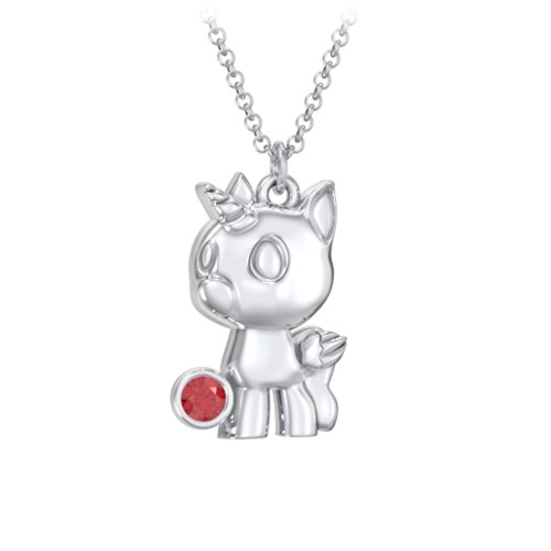 Baby Unicorn Birthstone Critter Necklace – Sterling Silver with Garnet