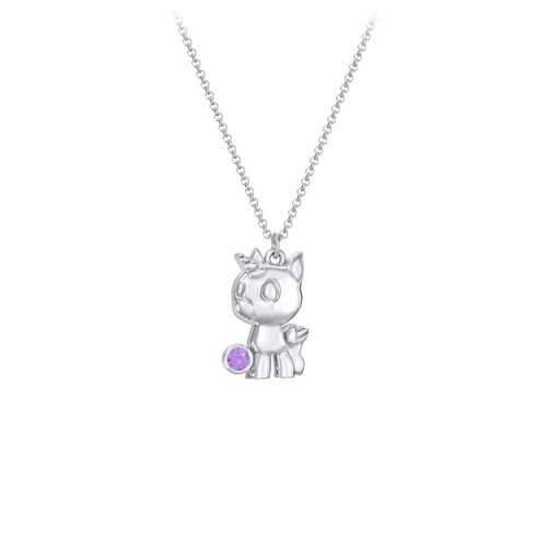 Baby Unicorn Birthstone Critter Necklace – Sterling Silver with Amethyst