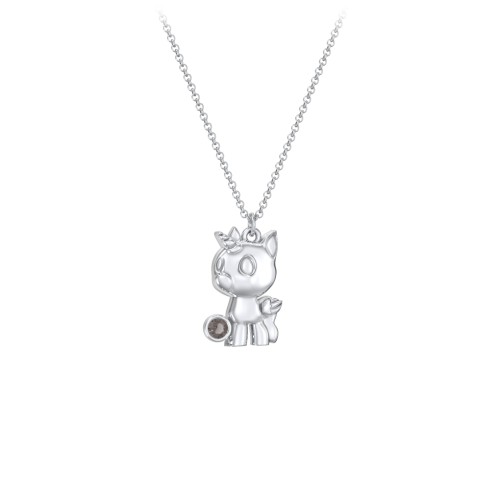 Baby Unicorn Birthstone Critter Necklace – Sterling Silver with Smokey Quartz