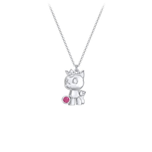 Baby Unicorn Birthstone Critter Necklace – Sterling Silver with Ruby