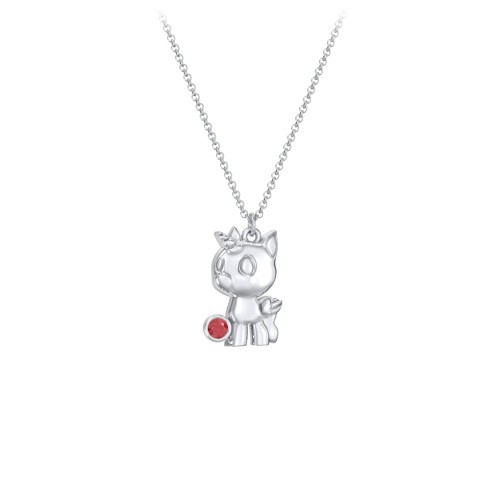 Baby Unicorn Birthstone Critter Necklace – Sterling Silver with Garnet