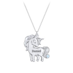 Kids Engravable Unicorn Birthstone Pendant Necklace