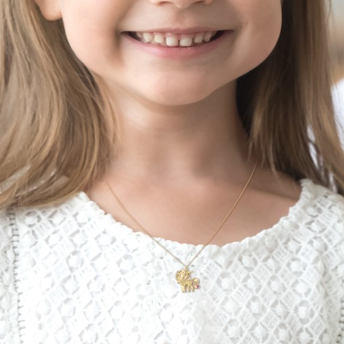 Kids Engravable Unicorn Birthstone Pendant Necklace – Sterling Silver with Ruby