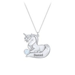 Kids Engravable Sitting Unicorn Birthstone Necklace