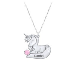 Kids Engravable Sitting Unicorn Birthstone Necklace