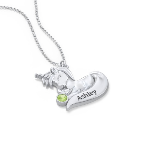 Kids Engravable Sitting Unicorn Birthstone Necklace