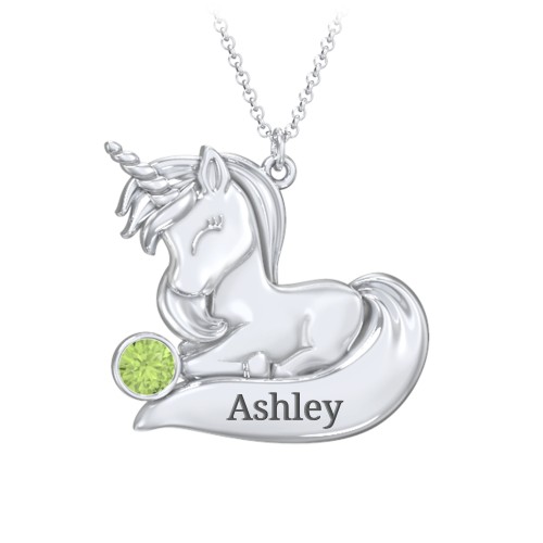 Kids Engravable Sitting Unicorn Birthstone Necklace
