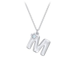 Kids Bubble Initial Necklace With Birthstone Flower in 925 Sterling Silver with Blue Topaz