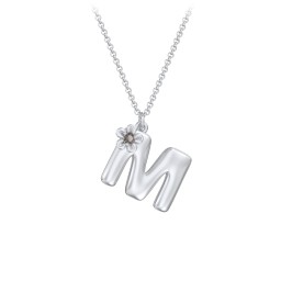 Kids Bubble Initial Necklace With Birthstone Flower in 925 Sterling Silver with Smokey Quartz