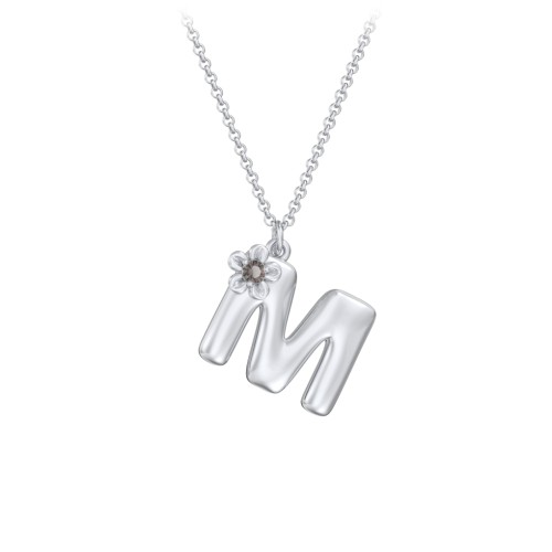 Kids Bubble Initial Necklace With Birthstone Flower – Sterling Silver with Smokey Quartz