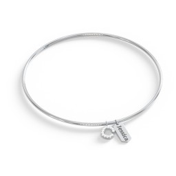 Classic Bangle with Pavé Initial and Engravable Tag Charms - C