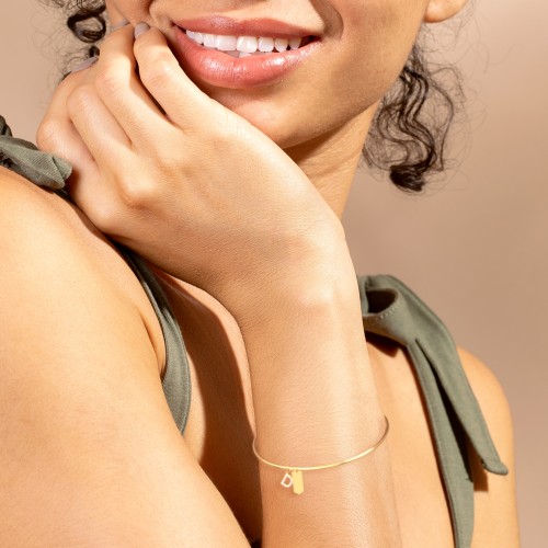 Classic Bangle with Pavé Initial and Engravable Tag Charms - D