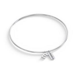 Classic Bangle with Pavé Initial and Engravable Tag Charms - E