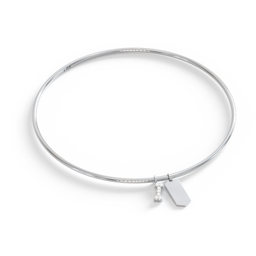 Classic Bangle with Pavé Initial and Engravable Tag Charms - I