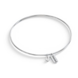Classic Bangle with PavΓ© Initial and Engravable Tag Charms - J