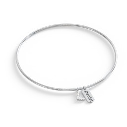 Classic Bangle with PavΓ© Initial and Engravable Tag Charms - L
