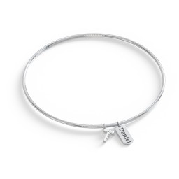 Classic Bangle with Pavé Initial and Engravable Tag Charms -T