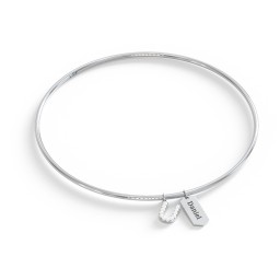 Classic Bangle with Pavé Initial and Engravable Tag Charms - U
