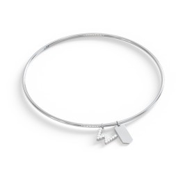 Classic Bangle with Pavé Initial and Engravable Tag Charms - W