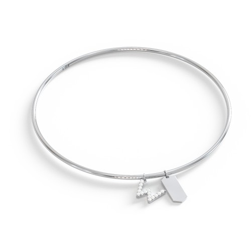 Classic Bangle with Pavé Initial and Engravable Tag Charms - W