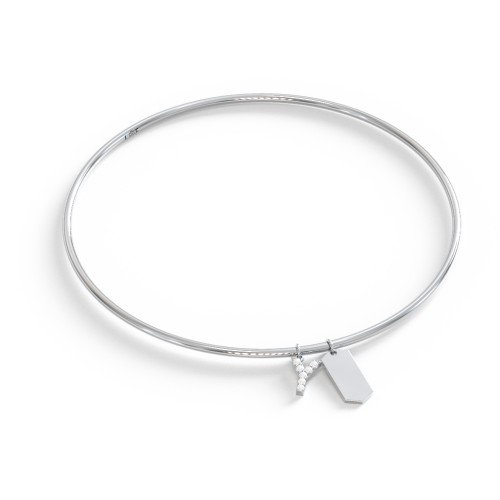 Classic Bangle with Pavé Initial and Engravable Tag Charms - Y