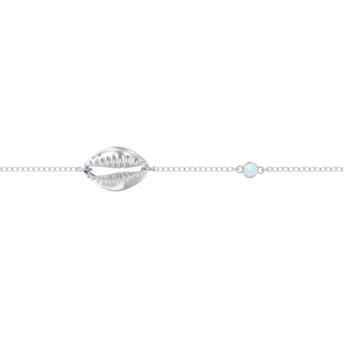 Coffee Bean Shell Bracelet with Bezel Set Gemstone
