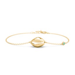 Coffee Bean Shell Bracelet with Bezel Set Gemstone in 18K Gold Plated Silver with Emerald