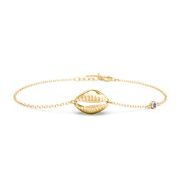 Coffee Bean Shell Bracelet with Bezel Set Gemstone in 18K Gold Plated Silver with Blue Sapphire