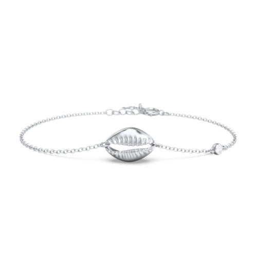 Coffee Bean Shell Bracelet with Bezel Set Gemstone – Sterling Silver with Diamond