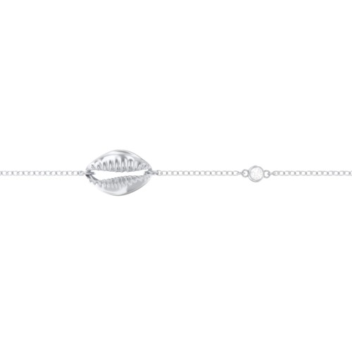 Coffee Bean Shell Bracelet with Bezel Set Gemstone – Sterling Silver with Diamond