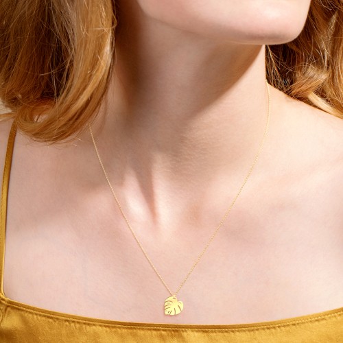Monstera Leaf Necklace with Accent