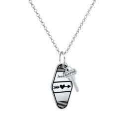Heart With Arrow Engravable Retro Keychain Charm Necklace - Black in 925 Sterling Silver