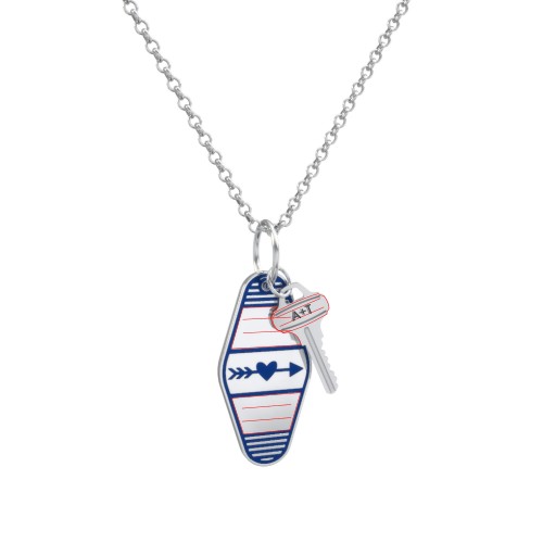 Heart With Arrow Engravable Retro Keychain Charm Necklace - Blue – Sterling Silver