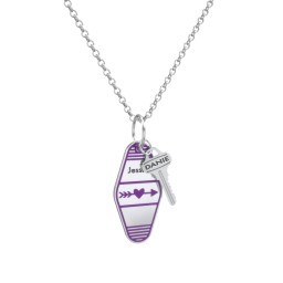 Heart With Arrow Engravable Retro Keychain Charm Necklace - Purple in 925 Sterling Silver