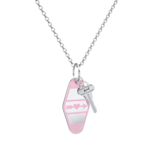 Heart With Arrow Engravable Retro Keychain Charm Necklace - Pink – Sterling Silver