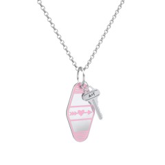 Heart With Arrow Engravable Retro Keychain Charm Necklace - Pink – Sterling Silver