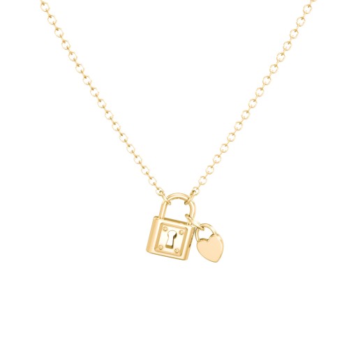 Lock and Engravable Heart Charm Necklace – 10K Yellow Gold