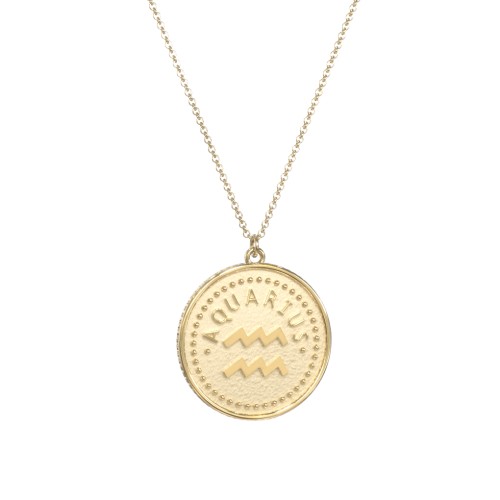 Aquarius Coin Charm Necklace – 18K Gold Plated Silver